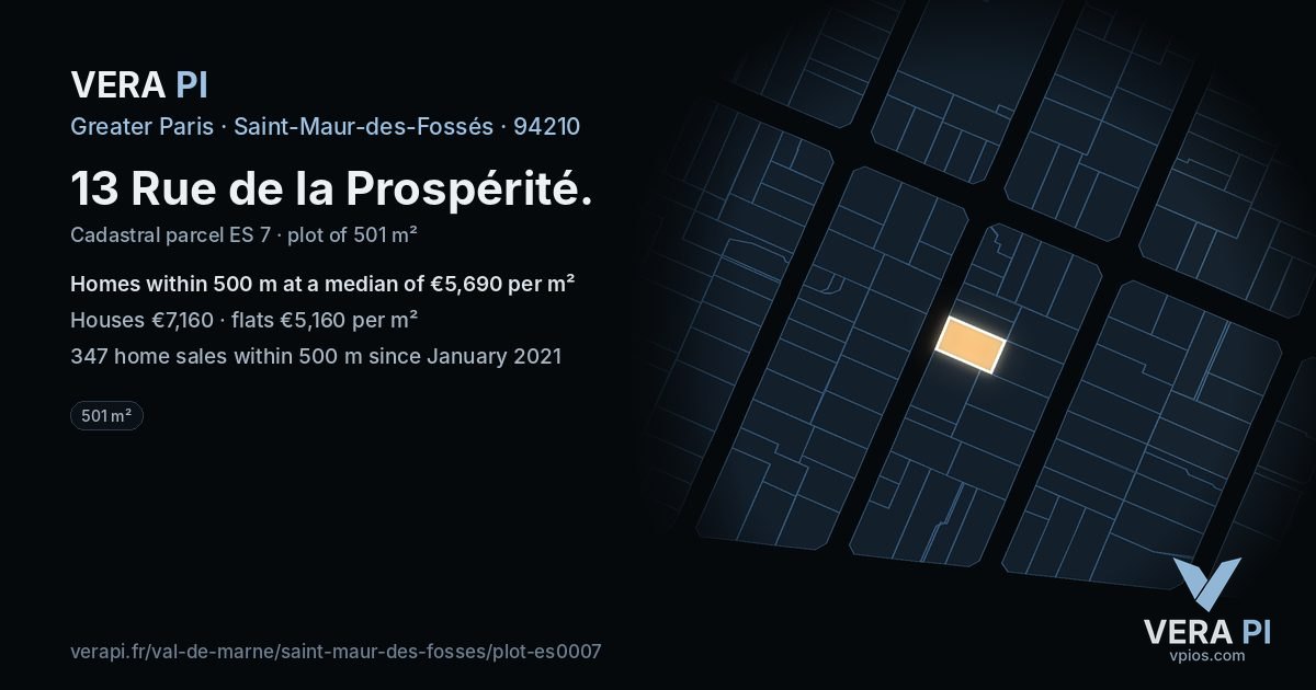13 Rue de la Prospérité, Saint-Maur-des-Fossés at night – the plot lit, the parcels around coloured by the prices near them