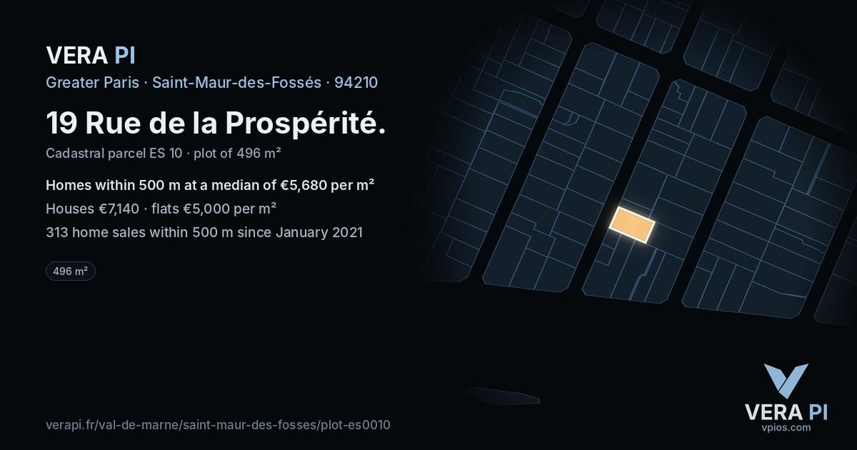 19 Rue de la Prospérité, Saint-Maur-des-Fossés at night – the plot lit, the parcels around coloured by the prices near them
