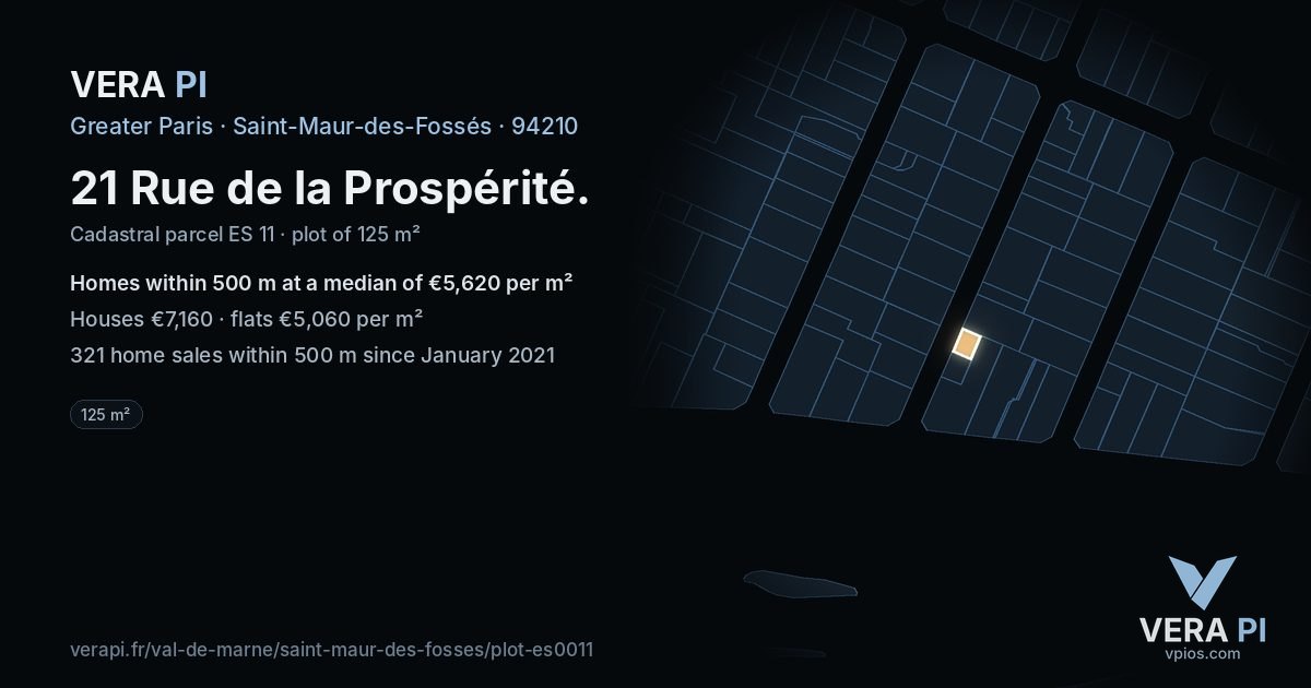21 Rue de la Prospérité, Saint-Maur-des-Fossés at night – the plot lit, the parcels around coloured by the prices near them