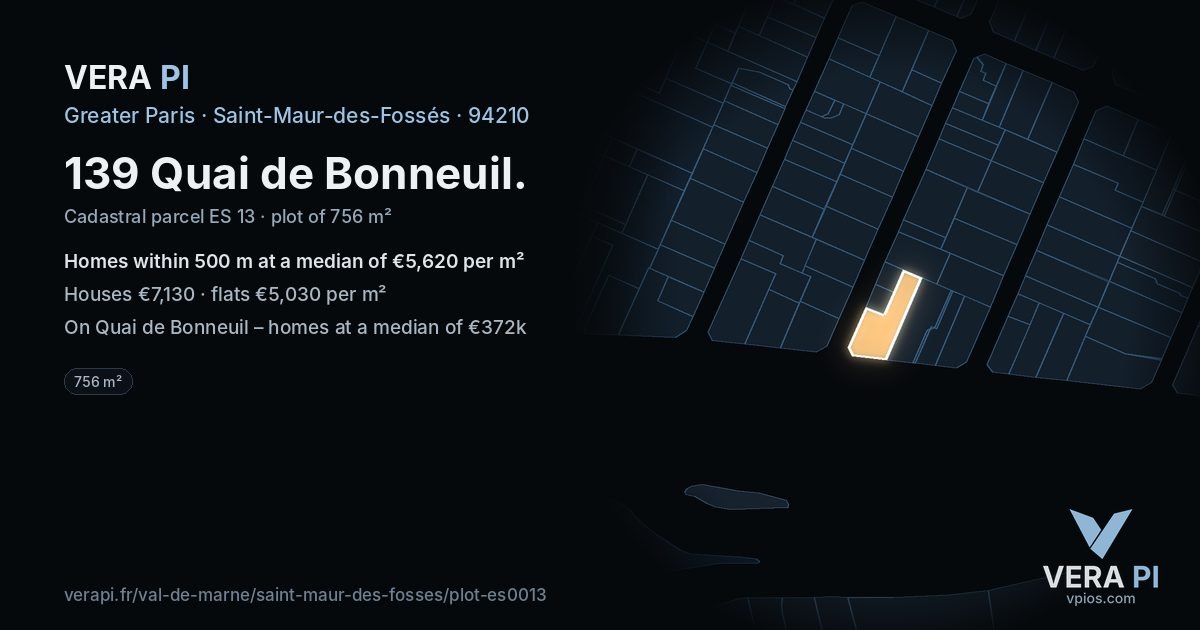 139 Quai de Bonneuil, Saint-Maur-des-Fossés at night – the plot lit, the parcels around coloured by the prices near them
