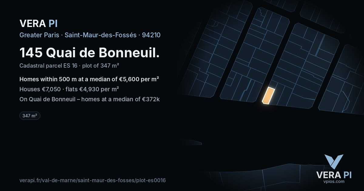 145 Quai de Bonneuil, Saint-Maur-des-Fossés at night – the plot lit, the parcels around coloured by the prices near them
