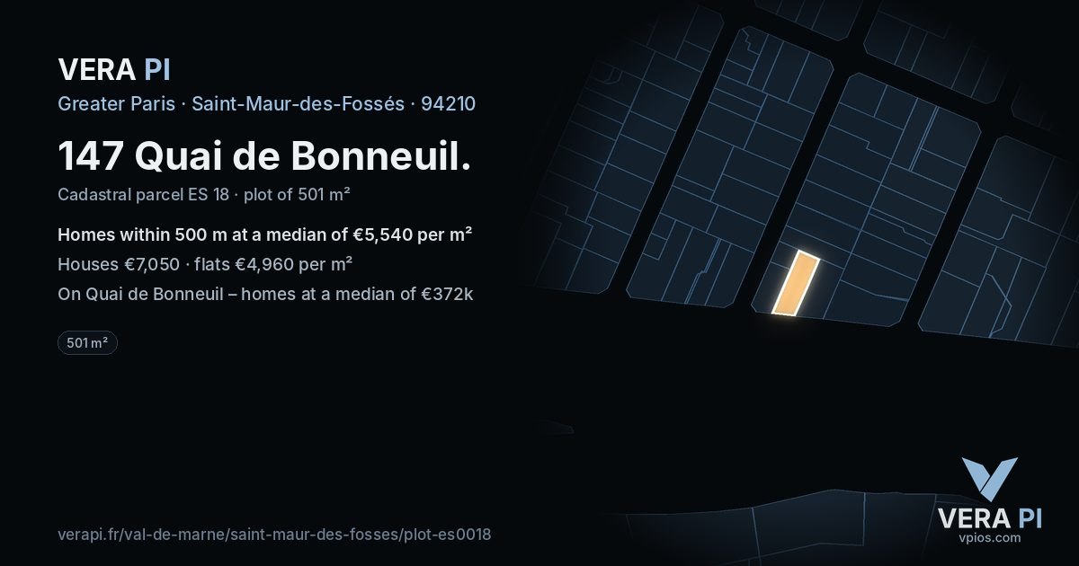 147 Quai de Bonneuil, Saint-Maur-des-Fossés at night – the plot lit, the parcels around coloured by the prices near them