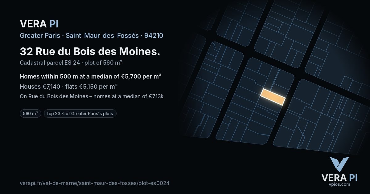 32 Rue du Bois des Moines, Saint-Maur-des-Fossés at night – the plot lit, the parcels around coloured by the prices near them