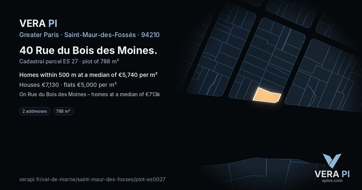 40 Rue du Bois des Moines, Saint-Maur-des-Fossés at night – the plot lit, the parcels around coloured by the prices near them