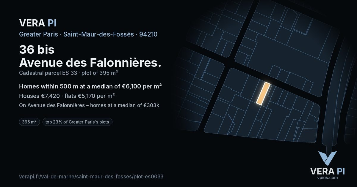 36 bis Avenue des Falonnières, Saint-Maur-des-Fossés at night – the plot lit, the parcels around coloured by the prices near them