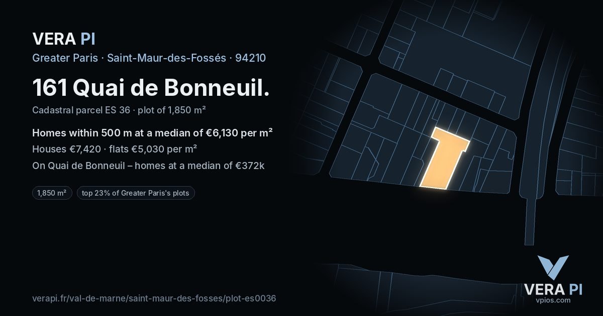 161 Quai de Bonneuil, Saint-Maur-des-Fossés at night – the plot lit, the parcels around coloured by the prices near them