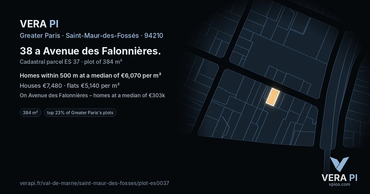 38 a Avenue des Falonnières, Saint-Maur-des-Fossés at night – the plot lit, the parcels around coloured by the prices near them
