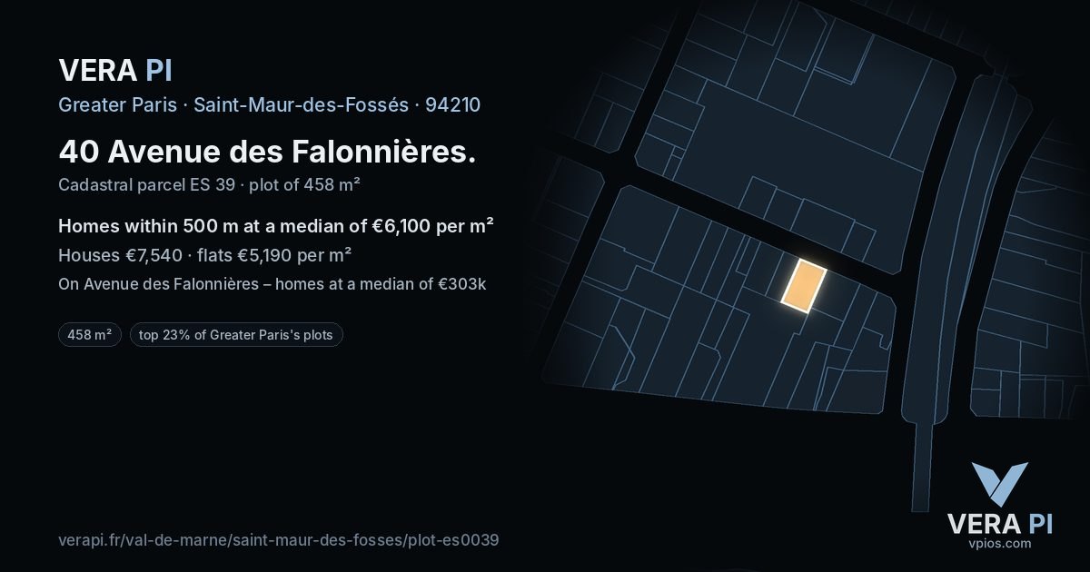 40 Avenue des Falonnières, Saint-Maur-des-Fossés at night – the plot lit, the parcels around coloured by the prices near them