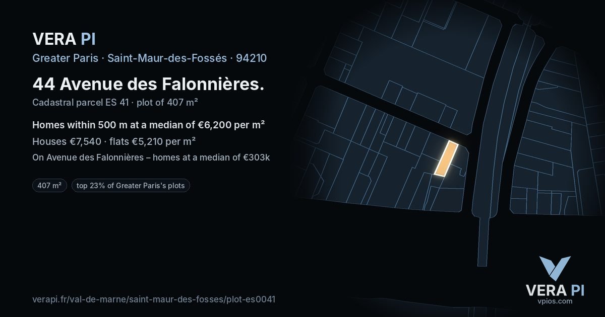 44 Avenue des Falonnières, Saint-Maur-des-Fossés at night – the plot lit, the parcels around coloured by the prices near them