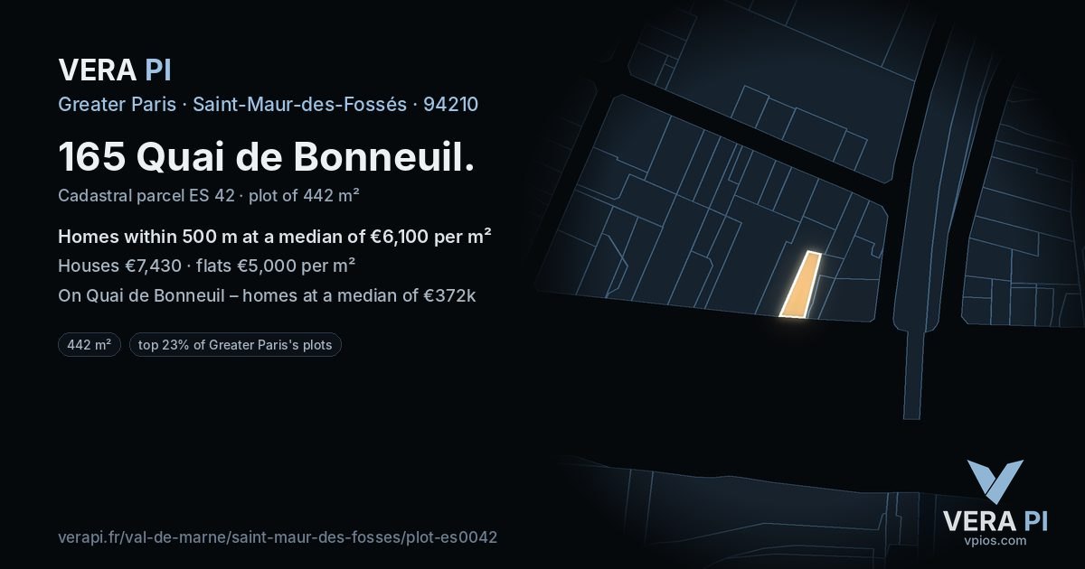 165 Quai de Bonneuil, Saint-Maur-des-Fossés at night – the plot lit, the parcels around coloured by the prices near them