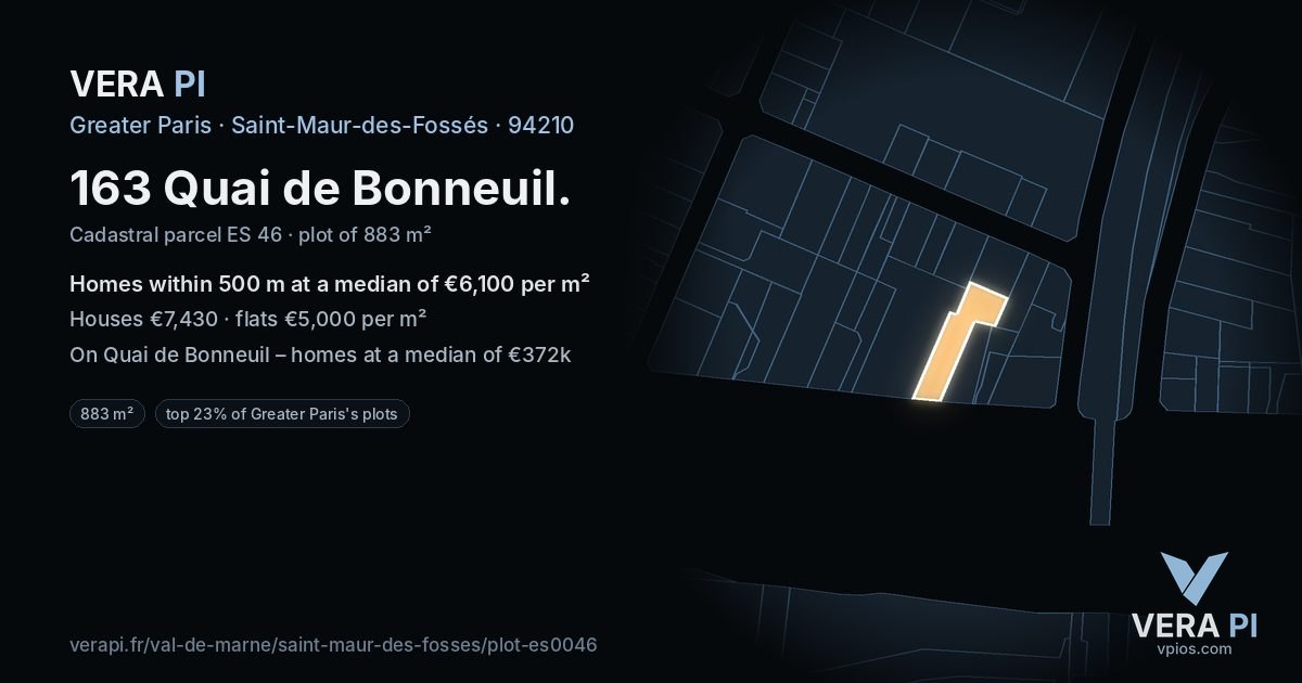 163 Quai de Bonneuil, Saint-Maur-des-Fossés at night – the plot lit, the parcels around coloured by the prices near them