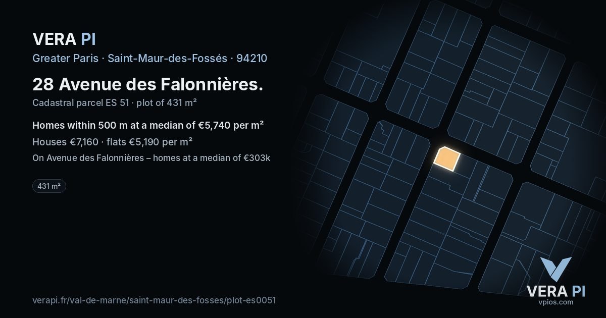 28 Avenue des Falonnières, Saint-Maur-des-Fossés at night – the plot lit, the parcels around coloured by the prices near them