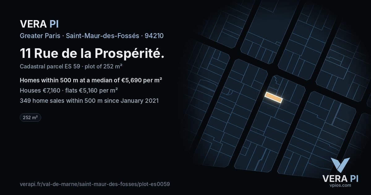 11 Rue de la Prospérité, Saint-Maur-des-Fossés at night – the plot lit, the parcels around coloured by the prices near them