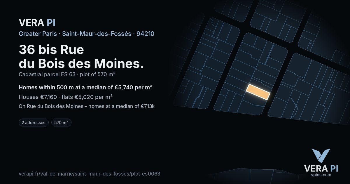 36 bis Rue du Bois des Moines, Saint-Maur-des-Fossés at night – the plot lit, the parcels around coloured by the prices near them