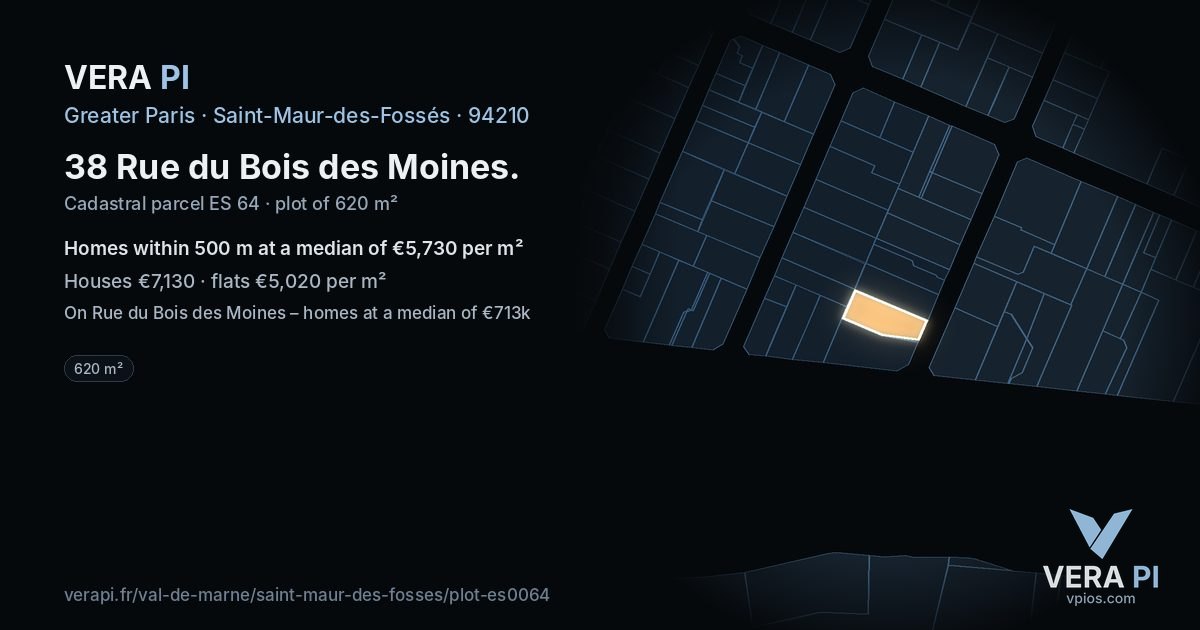 38 Rue du Bois des Moines, Saint-Maur-des-Fossés at night – the plot lit, the parcels around coloured by the prices near them