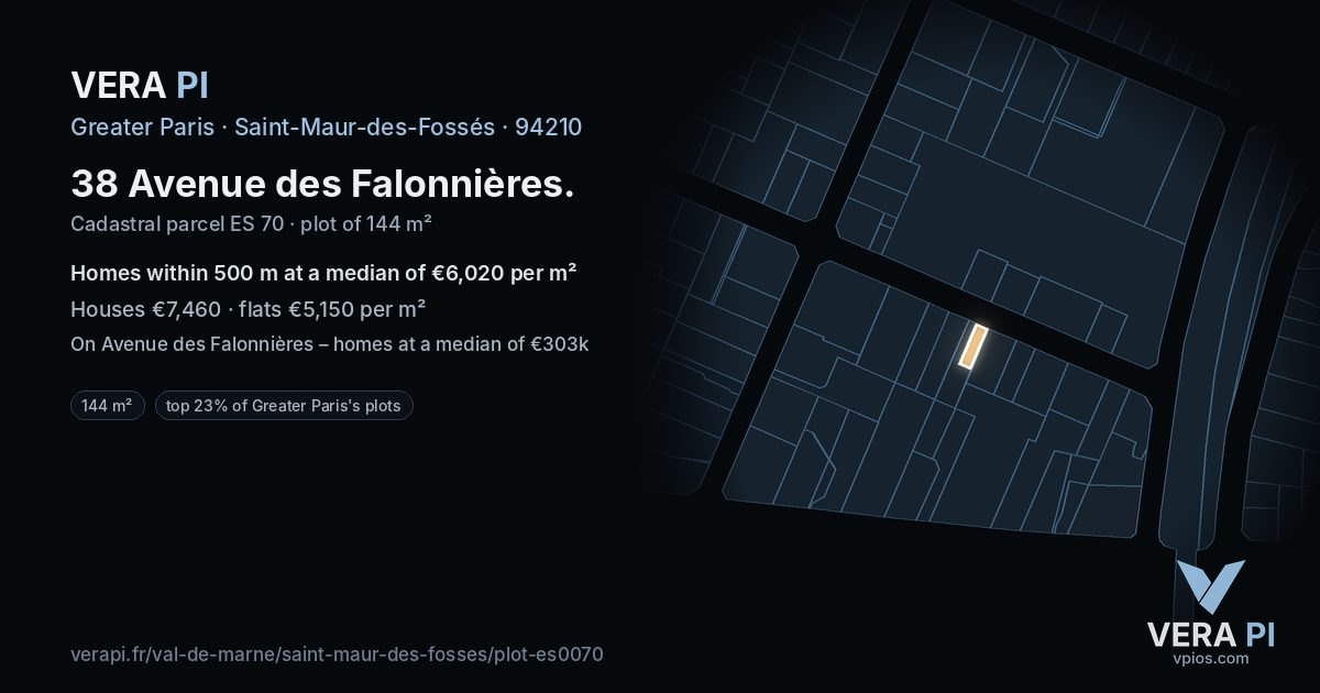 38 Avenue des Falonnières, Saint-Maur-des-Fossés at night – the plot lit, the parcels around coloured by the prices near them