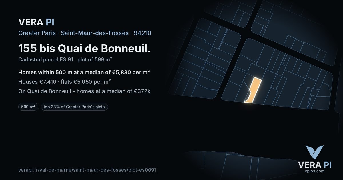 155 bis Quai de Bonneuil, Saint-Maur-des-Fossés at night – the plot lit, the parcels around coloured by the prices near them