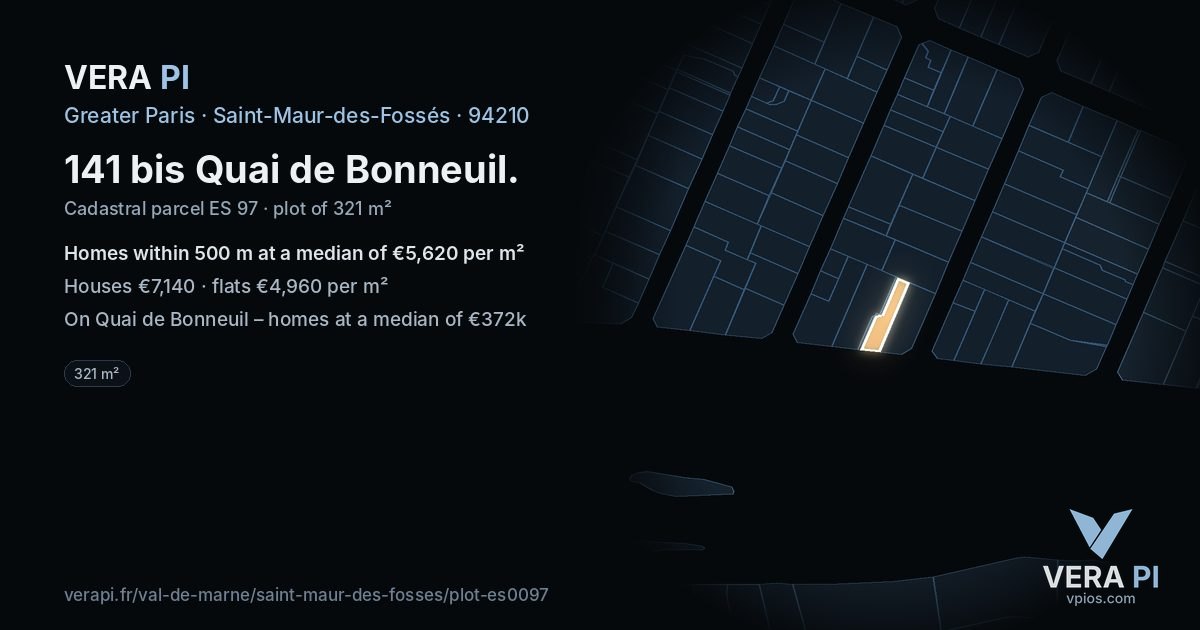 141 bis Quai de Bonneuil, Saint-Maur-des-Fossés at night – the plot lit, the parcels around coloured by the prices near them