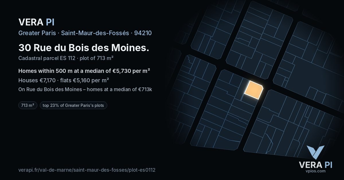 30 Rue du Bois des Moines, Saint-Maur-des-Fossés at night – the plot lit, the parcels around coloured by the prices near them