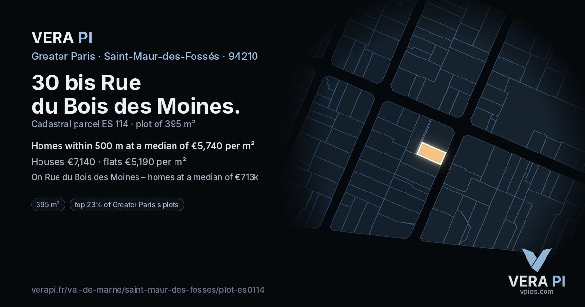 30 bis Rue du Bois des Moines, Saint-Maur-des-Fossés at night – the plot lit, the parcels around coloured by the prices near them