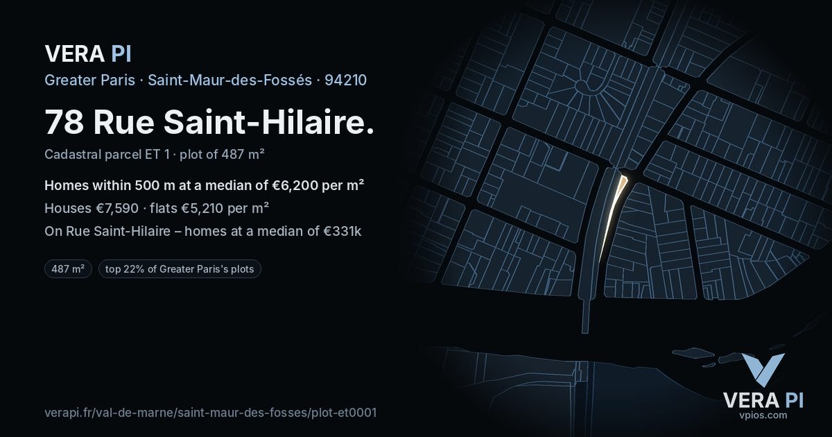 78 Rue Saint-Hilaire, Saint-Maur-des-Fossés at night – the plot lit, the parcels around coloured by the prices near them
