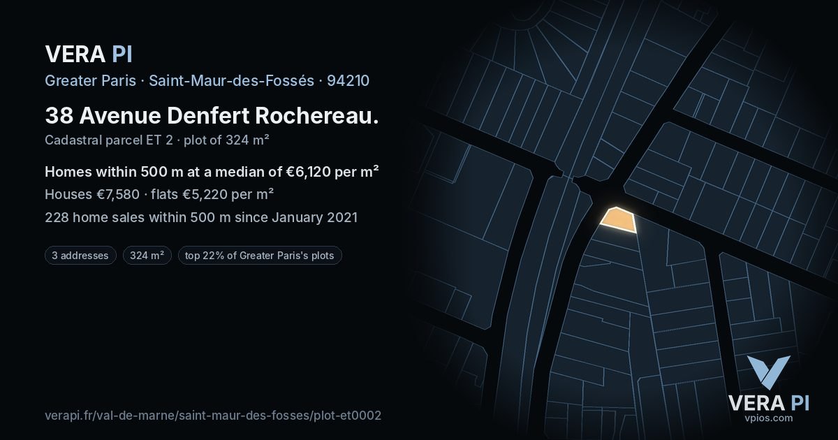 38 Avenue Denfert Rochereau, Saint-Maur-des-Fossés at night – the plot lit, the parcels around coloured by the prices near them