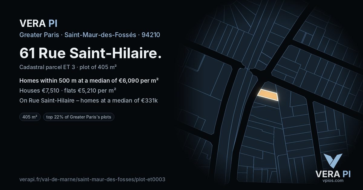 61 Rue Saint-Hilaire, Saint-Maur-des-Fossés at night – the plot lit, the parcels around coloured by the prices near them