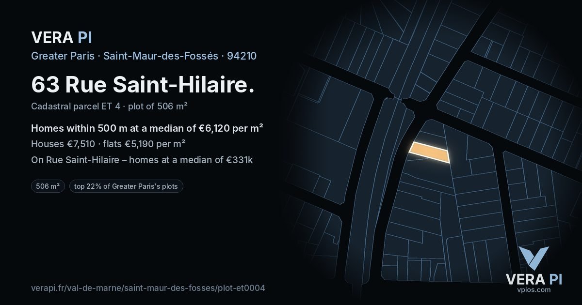 63 Rue Saint-Hilaire, Saint-Maur-des-Fossés at night – the plot lit, the parcels around coloured by the prices near them