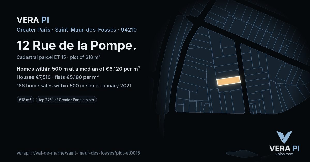 12 Rue de la Pompe, Saint-Maur-des-Fossés at night – the plot lit, the parcels around coloured by the prices near them