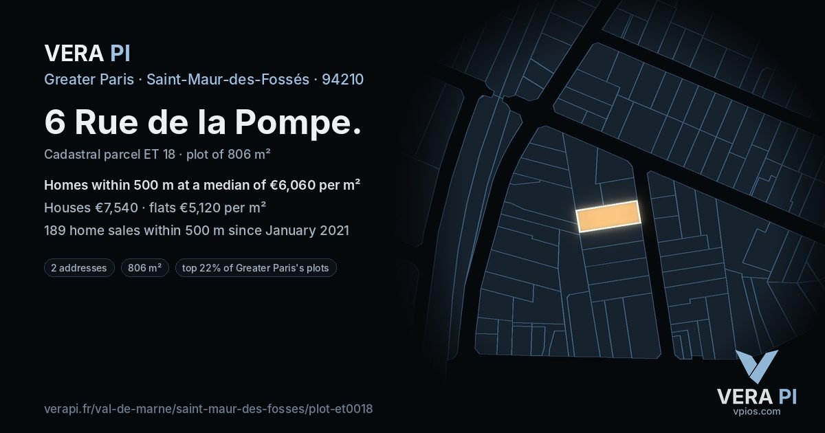 6 Rue de la Pompe, Saint-Maur-des-Fossés at night – the plot lit, the parcels around coloured by the prices near them