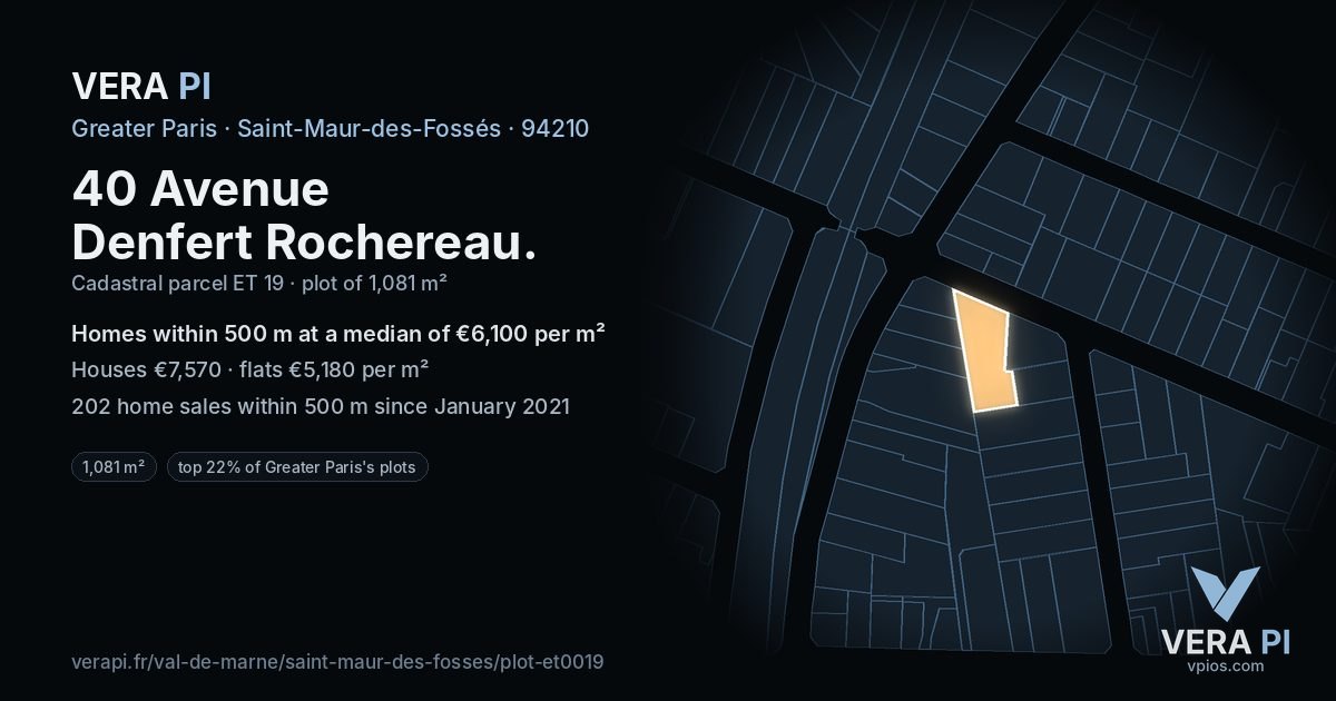 40 Avenue Denfert Rochereau, Saint-Maur-des-Fossés at night – the plot lit, the parcels around coloured by the prices near them