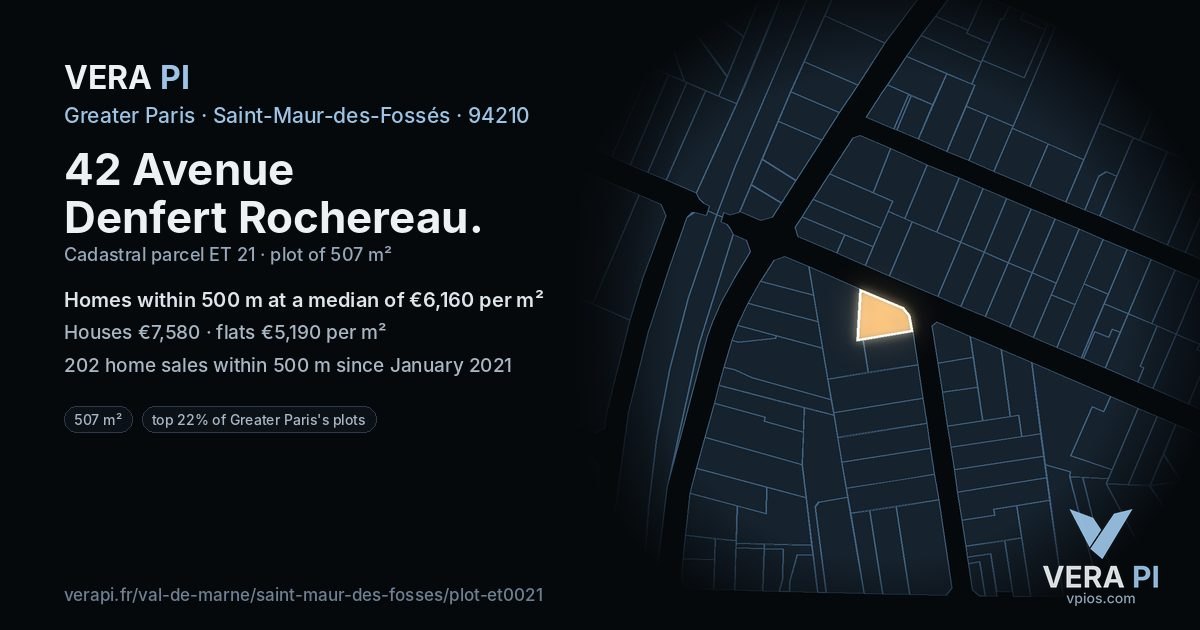 42 Avenue Denfert Rochereau, Saint-Maur-des-Fossés at night – the plot lit, the parcels around coloured by the prices near them