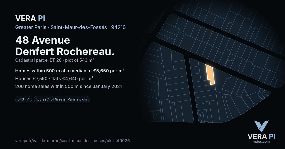 48 Avenue Denfert Rochereau, Saint-Maur-des-Fossés at night – the plot lit, the parcels around coloured by the prices near them
