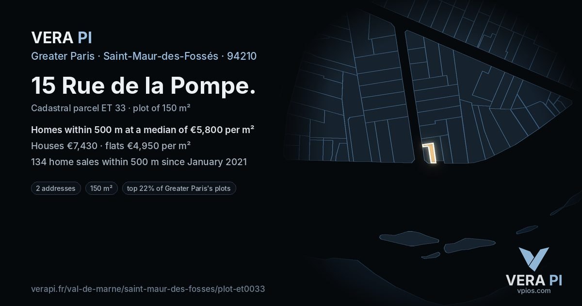 15 Rue de la Pompe, Saint-Maur-des-Fossés at night – the plot lit, the parcels around coloured by the prices near them