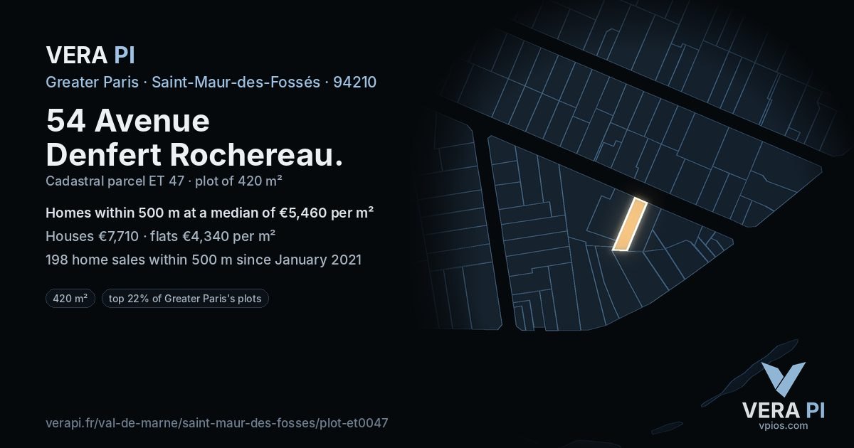 54 Avenue Denfert Rochereau, Saint-Maur-des-Fossés at night – the plot lit, the parcels around coloured by the prices near them