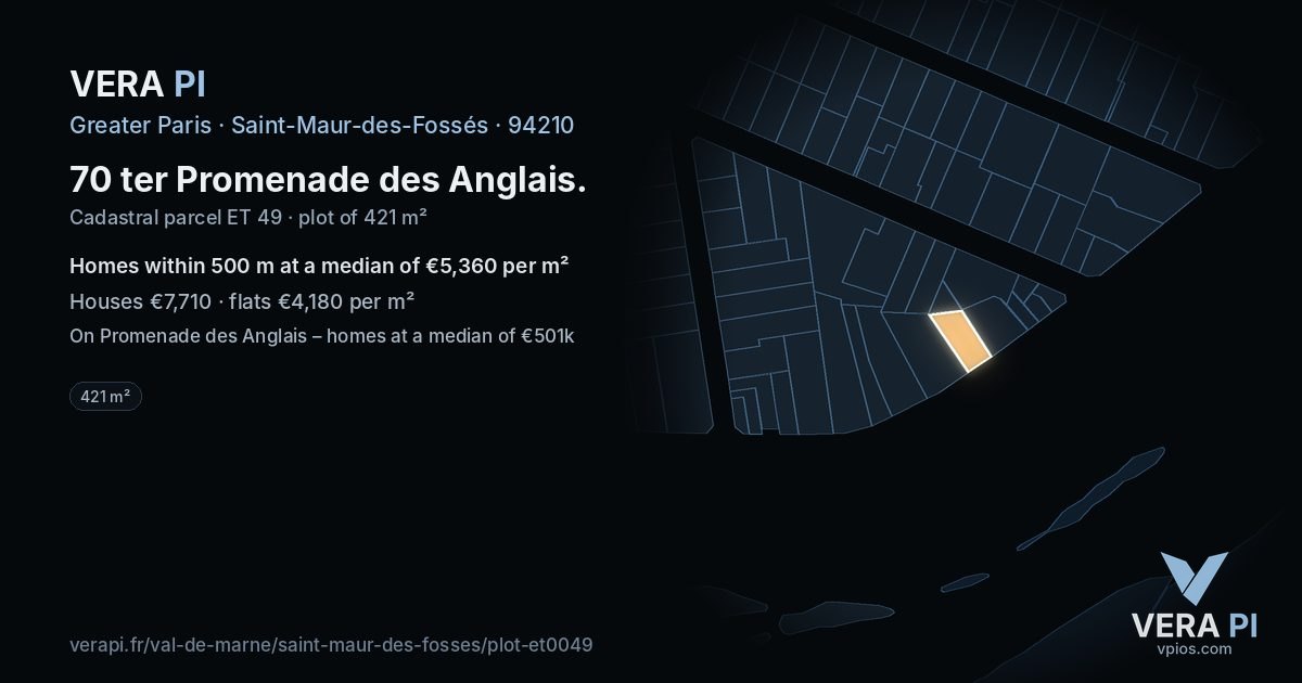 70 ter Promenade des Anglais, Saint-Maur-des-Fossés at night – the plot lit, the parcels around coloured by the prices near them