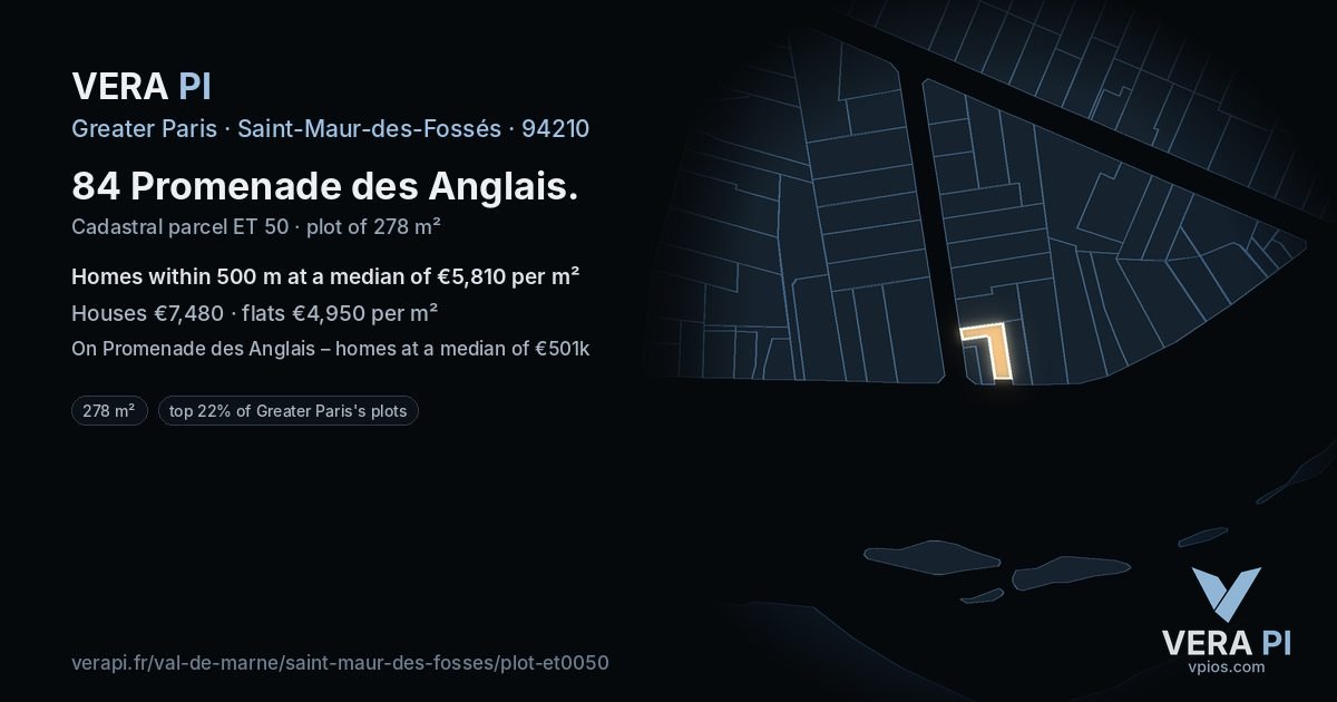 84 Promenade des Anglais, Saint-Maur-des-Fossés at night – the plot lit, the parcels around coloured by the prices near them