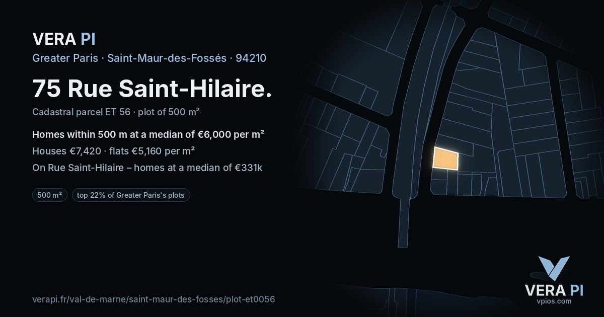 75 Rue Saint-Hilaire, Saint-Maur-des-Fossés at night – the plot lit, the parcels around coloured by the prices near them