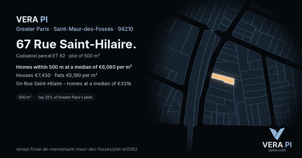 67 Rue Saint-Hilaire, Saint-Maur-des-Fossés at night – the plot lit, the parcels around coloured by the prices near them