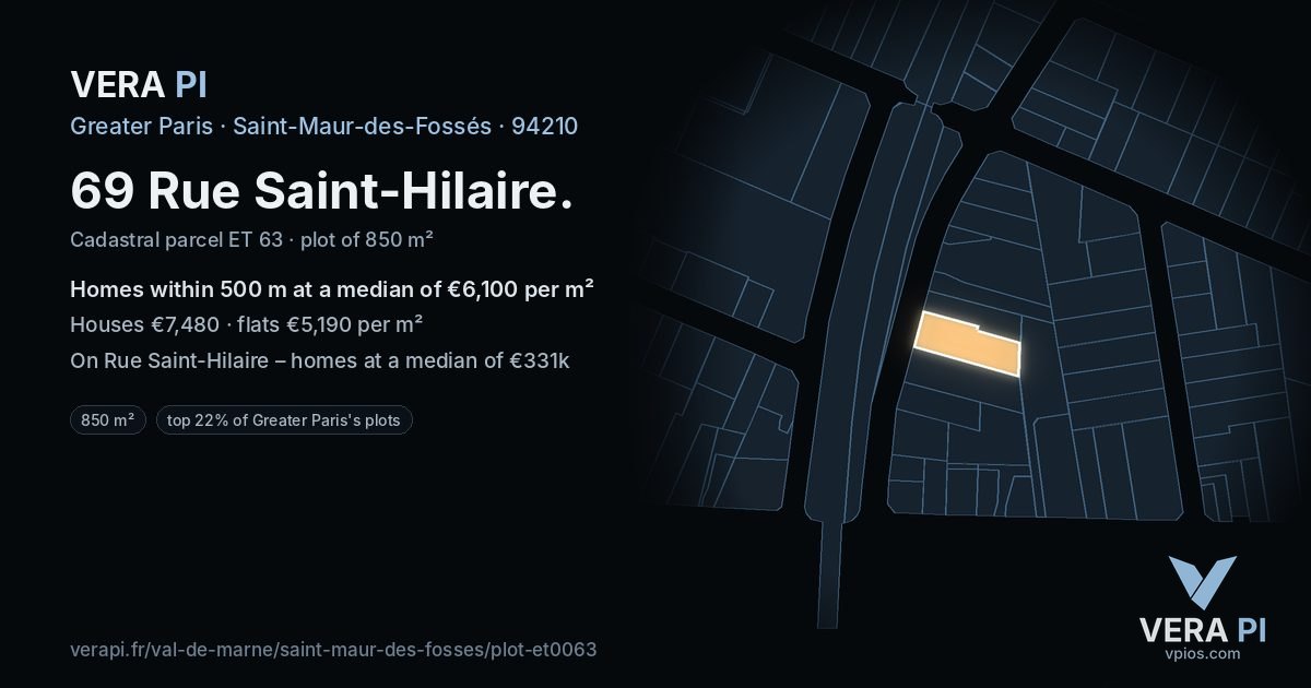 69 Rue Saint-Hilaire, Saint-Maur-des-Fossés at night – the plot lit, the parcels around coloured by the prices near them