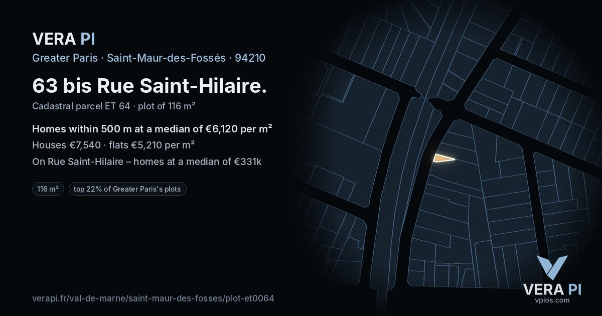63 bis Rue Saint-Hilaire, Saint-Maur-des-Fossés at night – the plot lit, the parcels around coloured by the prices near them