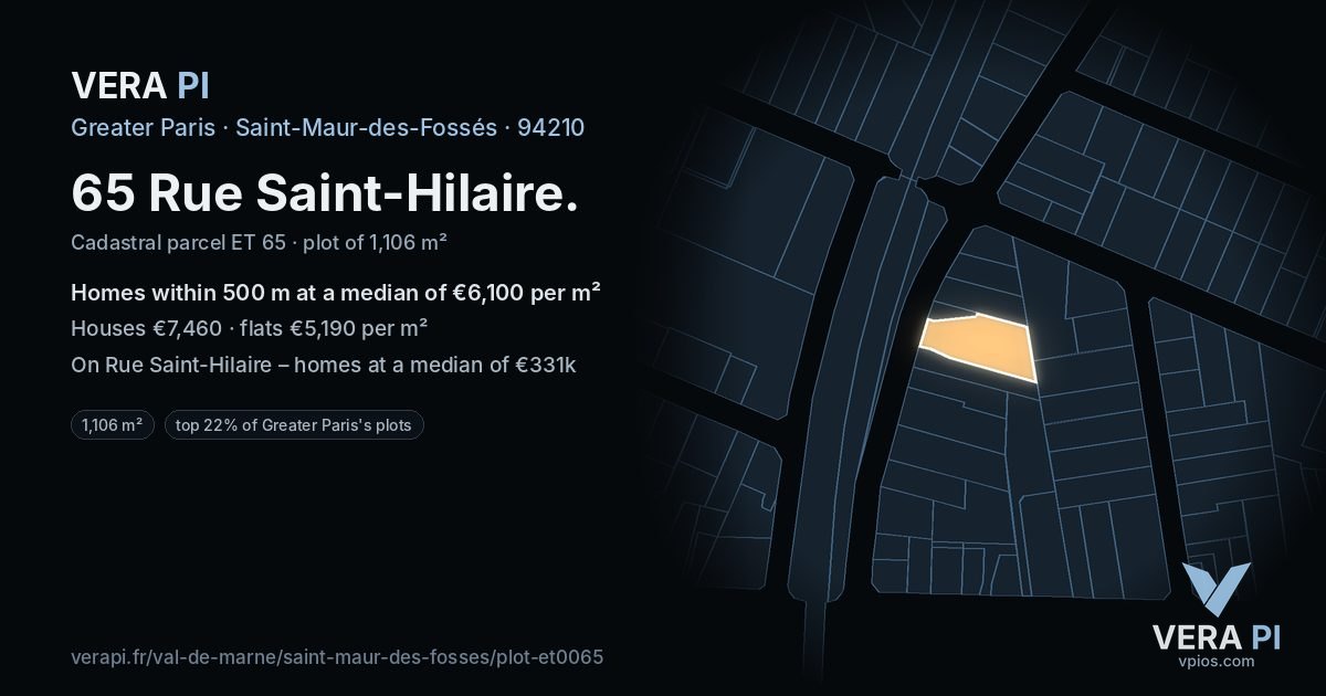 65 Rue Saint-Hilaire, Saint-Maur-des-Fossés at night – the plot lit, the parcels around coloured by the prices near them
