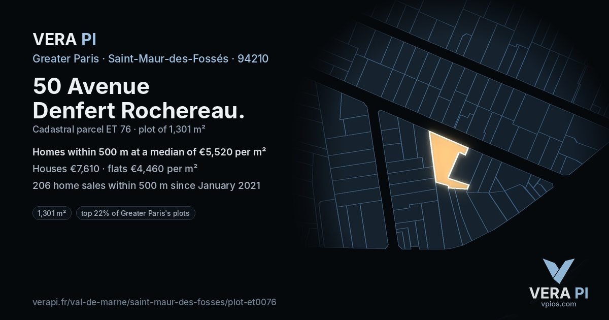 50 Avenue Denfert Rochereau, Saint-Maur-des-Fossés at night – the plot lit, the parcels around coloured by the prices near them