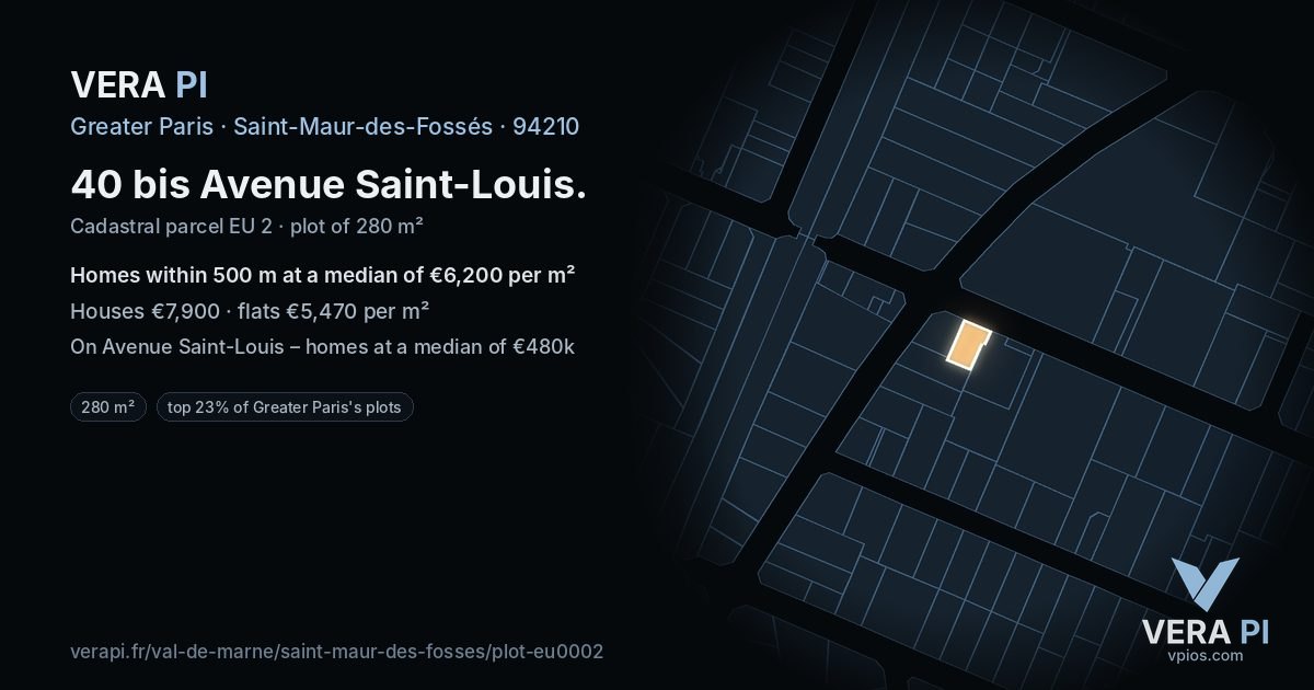 40 bis Avenue Saint-Louis, Saint-Maur-des-Fossés at night – the plot lit, the parcels around coloured by the prices near them