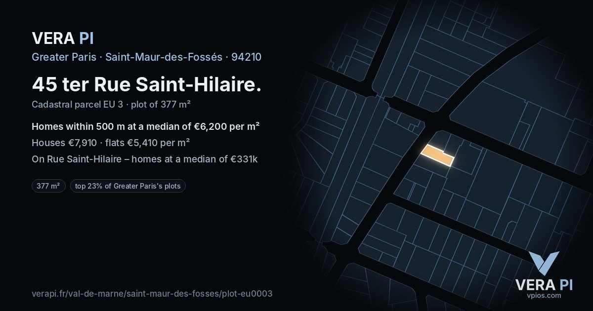 45 ter Rue Saint-Hilaire, Saint-Maur-des-Fossés at night – the plot lit, the parcels around coloured by the prices near them