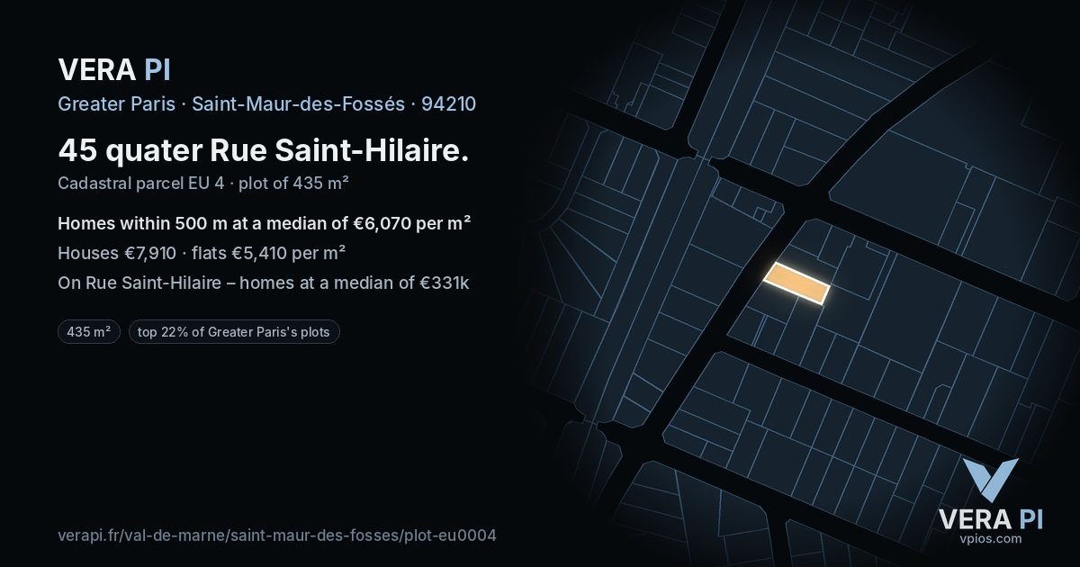 45 quater Rue Saint-Hilaire, Saint-Maur-des-Fossés at night – the plot lit, the parcels around coloured by the prices near them