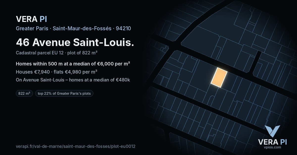 46 Avenue Saint-Louis, Saint-Maur-des-Fossés at night – the plot lit, the parcels around coloured by the prices near them