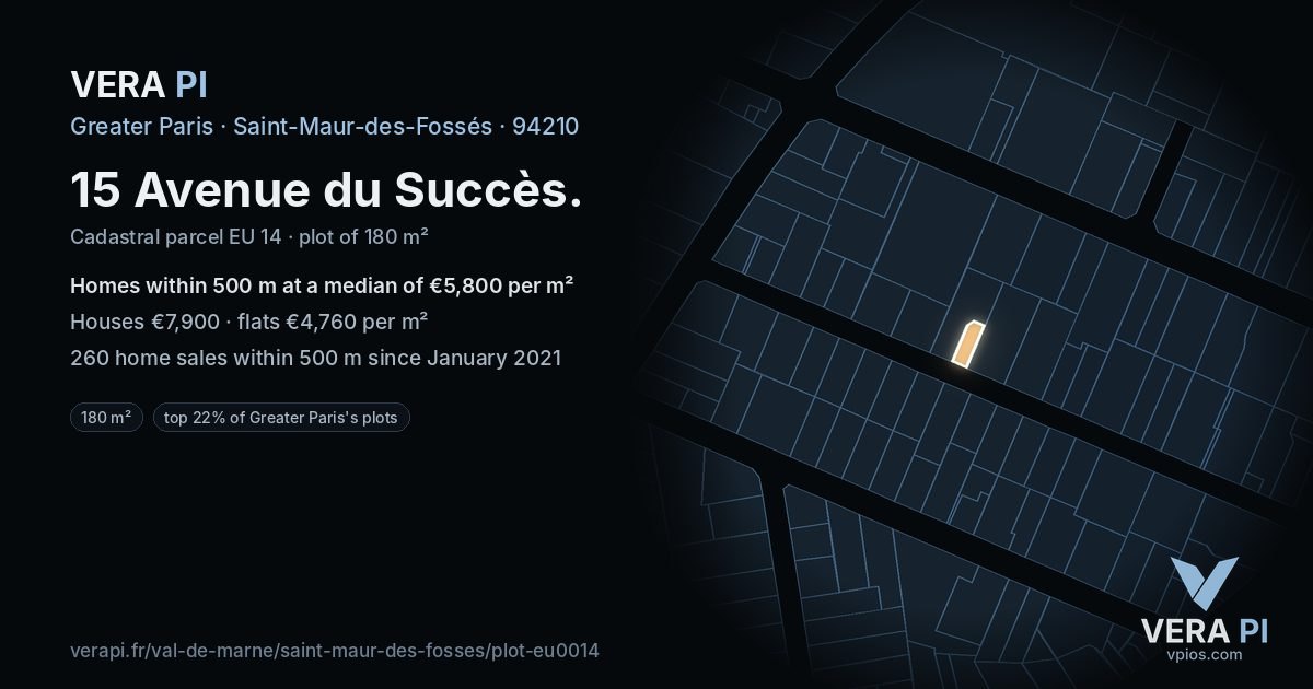 15 Avenue du Succès, Saint-Maur-des-Fossés at night – the plot lit, the parcels around coloured by the prices near them
