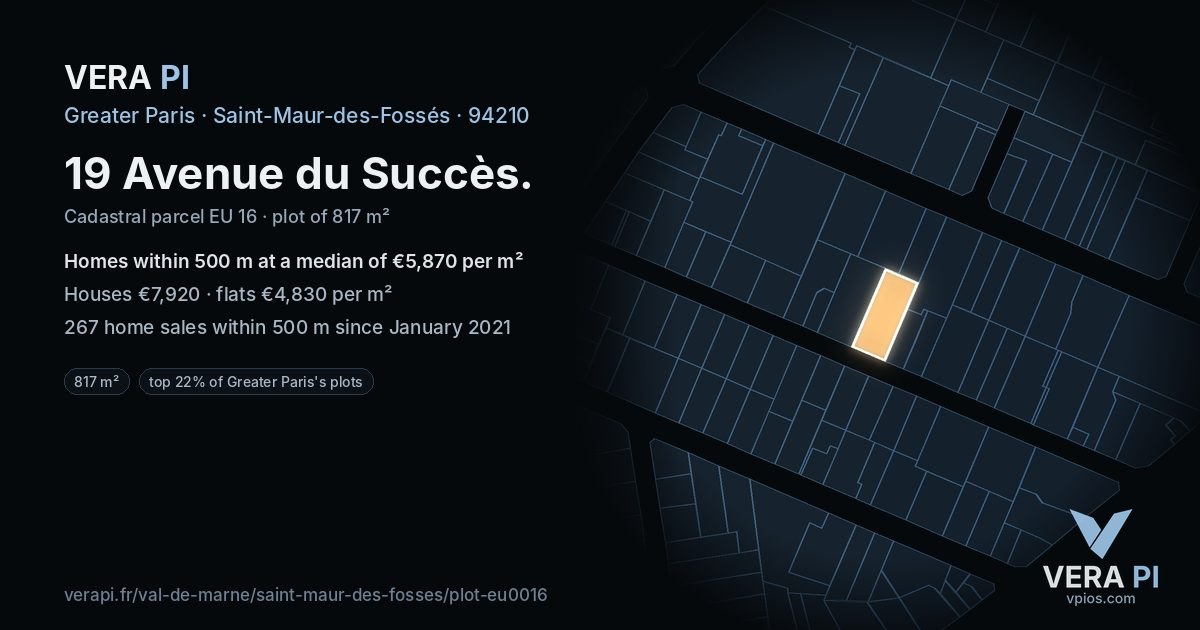 19 Avenue du Succès, Saint-Maur-des-Fossés at night – the plot lit, the parcels around coloured by the prices near them