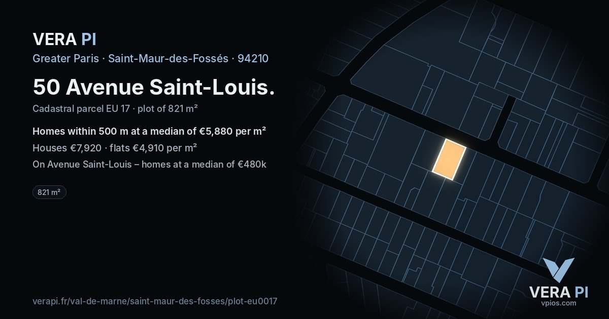 50 Avenue Saint-Louis, Saint-Maur-des-Fossés at night – the plot lit, the parcels around coloured by the prices near them